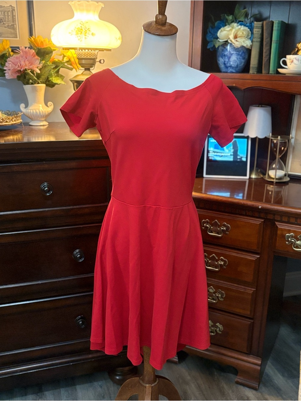 Fit-and-Flare Red Large Mini Skater Dress